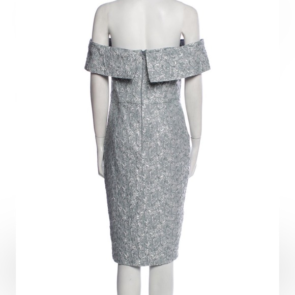 Aidan Mattox Jacquard Off-the-Shoulder Evening Midi Dress Size 8 Gray Silver - Picture 4 of 6